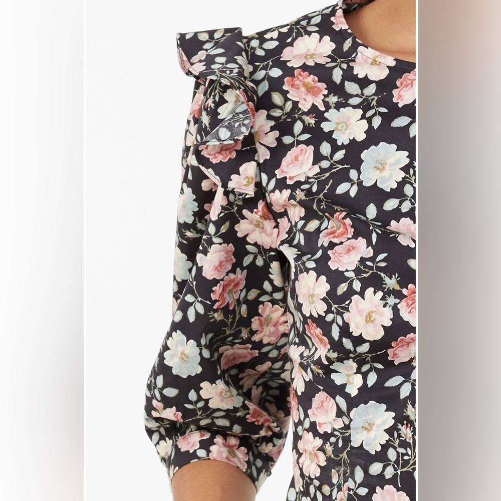 LA VIE REBECCA TAYLOR TOP ARIANE BLACK ROSE PRINT Cottagecore Size Small - Picture 3 of 8